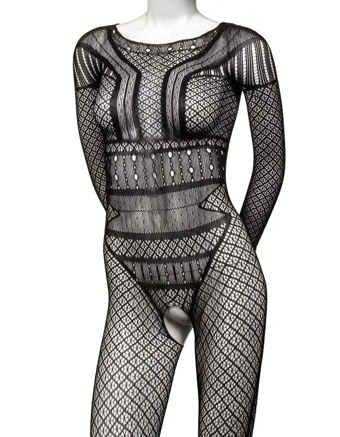 Scandal Full Length Lace Body Suit - One Size -  Black