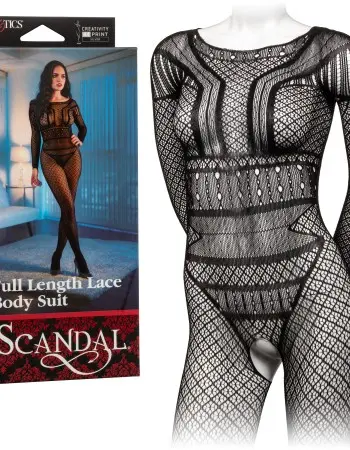 Scandal Full Length Lace Body Suit - One Size -  Black