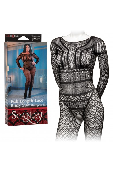 Scandal Plus Size Full Length Lace Body Suit - Plus Size - Black