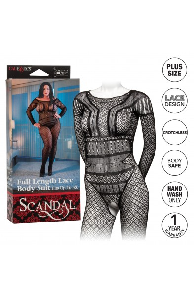 Scandal Plus Size Full Length Lace Body Suit - Plus Size - Black