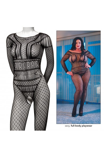 Scandal Plus Size Full Length Lace Body Suit - Plus Size - Black