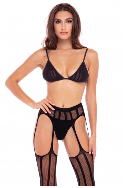 Straight Up 3pc Garter Set - M/ L - Black