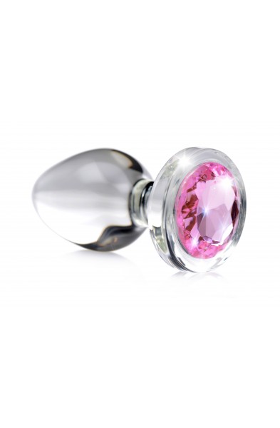 Pink Gem Glass Anal Plug - Medium