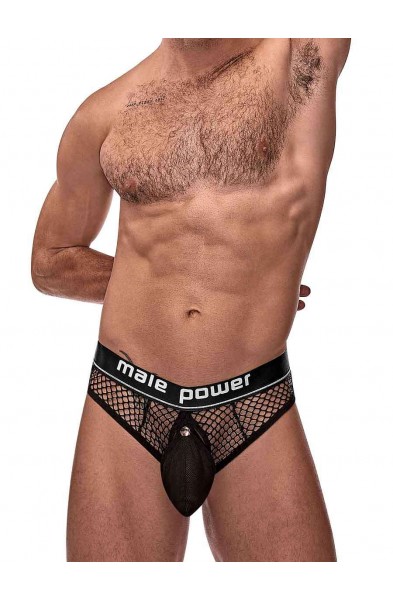 Cock Pit Net Cock Ring Thong - L/ XL - Black