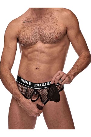 Cock Pit Net Cock Ring Thong - L/ XL - Black