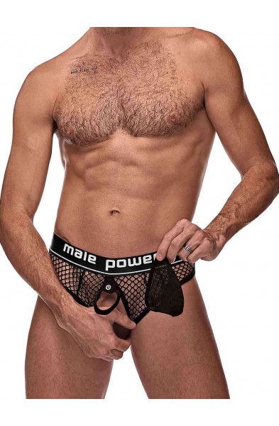 Cock Pit Net Cock Ring Thong - L/ XL - Black