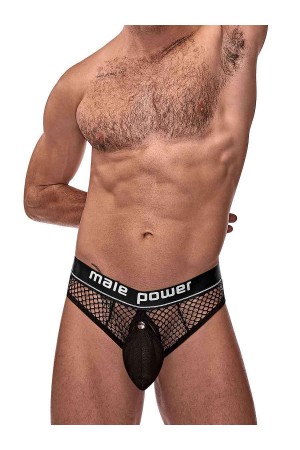 Cock Pit Net Cock Ring Thong - S/ M - Black