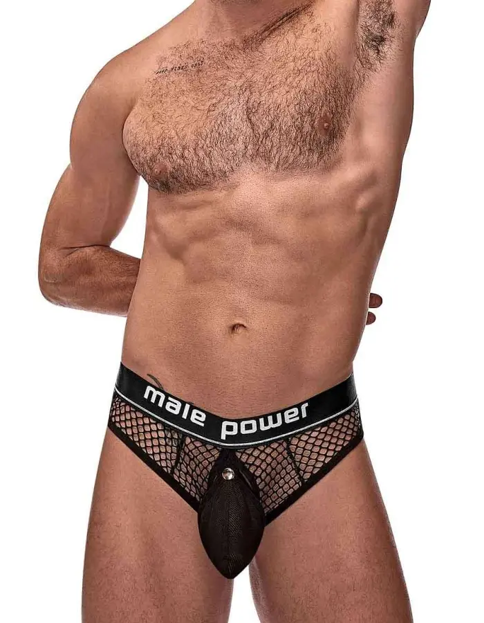 Cock Pit Net Cock Ring Thong - S/ M - Black