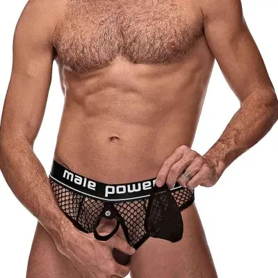 Cock Pit Net Cock Ring Thong - S/ M - Black