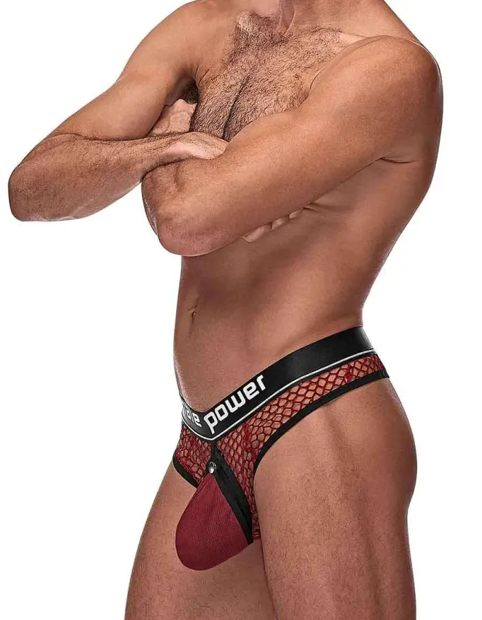Cock Pit Net Cock Ring Thong - S/ M - Burgundy