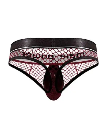 Cock Pit Net Cock Ring Thong - S/ M - Burgundy