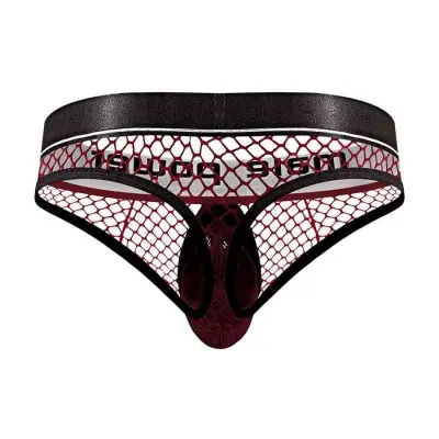 Cock Pit Net Cock Ring Thong - S/ M - Burgundy