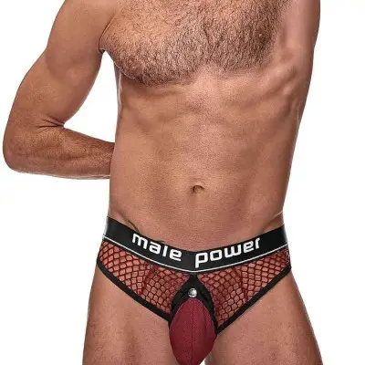 Cock Pit Net Cock Ring Thong - S/ M - Burgundy