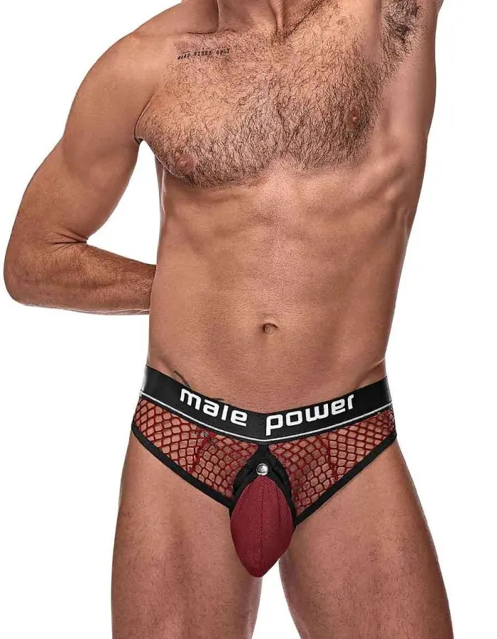 Cock Pit Net Cock Ring Thong - S/ M - Burgundy