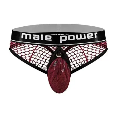 Cock Pit Net Cock Ring Thong - S/ M - Burgundy
