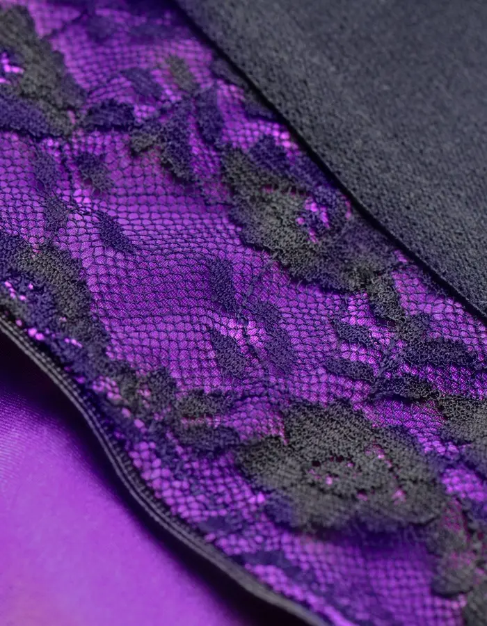 Lace Envy Crotchless Panty Harness - L/ XL Purple and Black