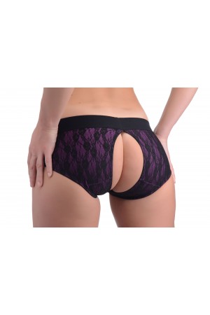 Lace Envy Crotchless Panty Harness - L/ XL Purple and Black