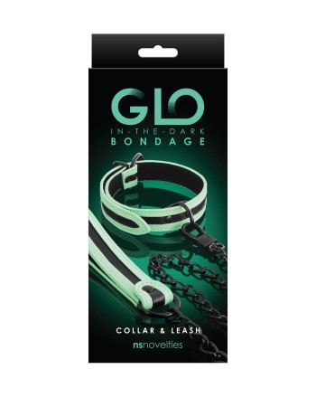 Glo Bondage - Collar and Leash - Green