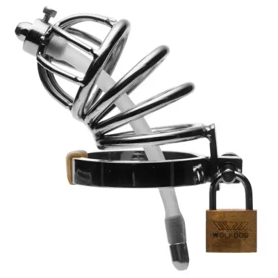 Stainless Steel Chastity Cage With Silicone  Urethral Plug