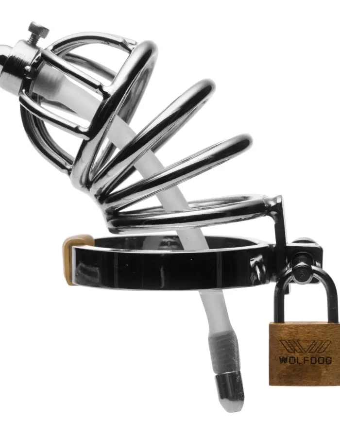 Stainless Steel Chastity Cage With Silicone  Urethral Plug