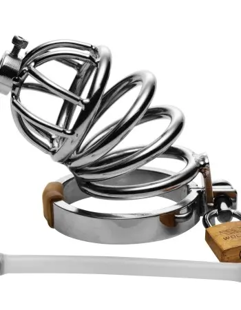 Stainless Steel Chastity Cage With Silicone  Urethral Plug