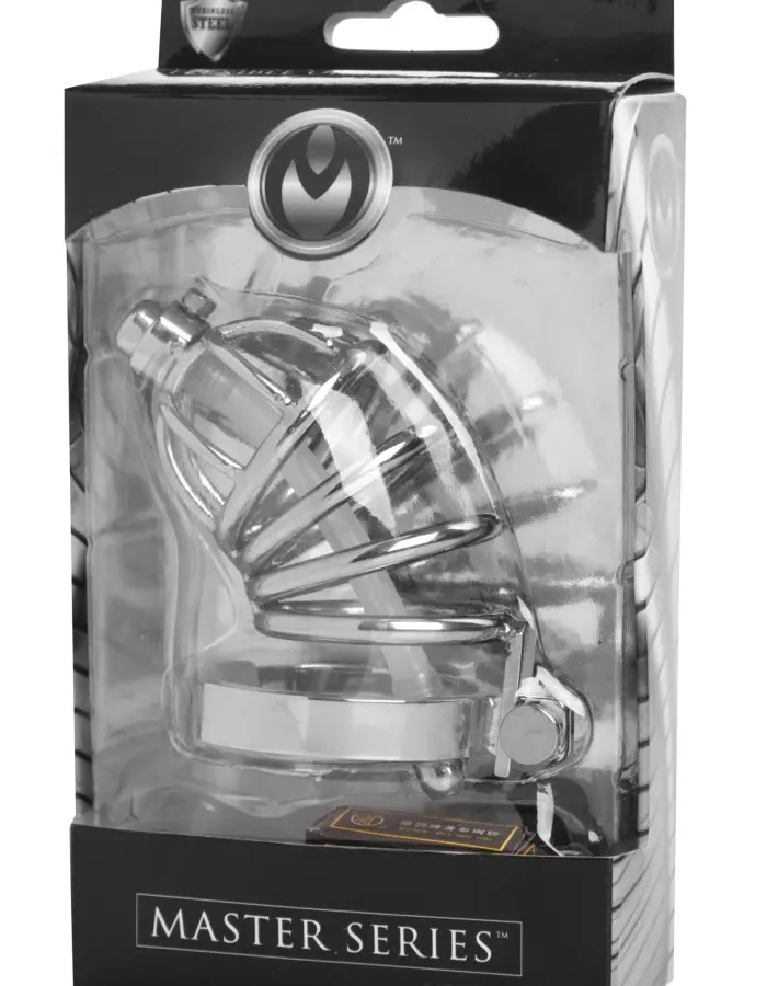 Stainless Steel Chastity Cage With Silicone  Urethral Plug