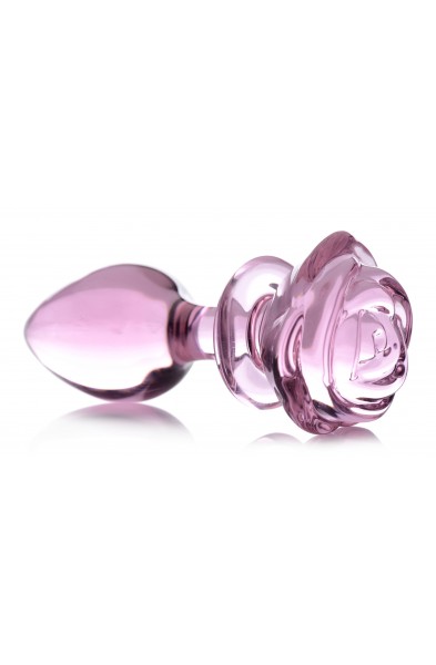 Pink Rose Glass Anal Plug - Large