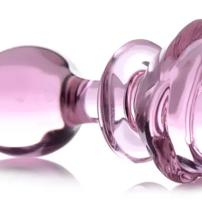 Pink Rose Glass Anal Plug - Large