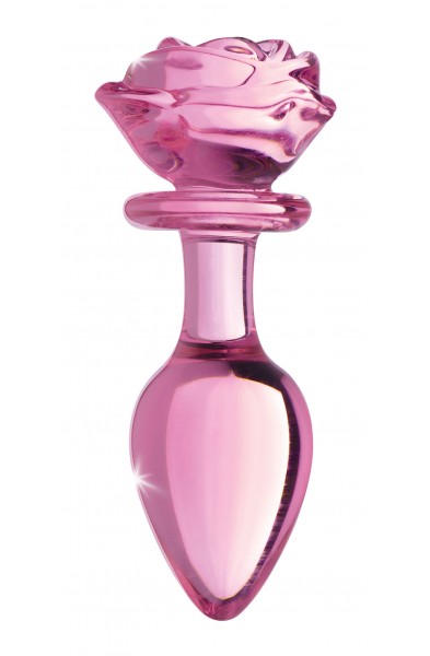 Pink Rose Glass Anal Plug - Large