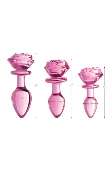 Pink Rose Glass Anal Plug - Large