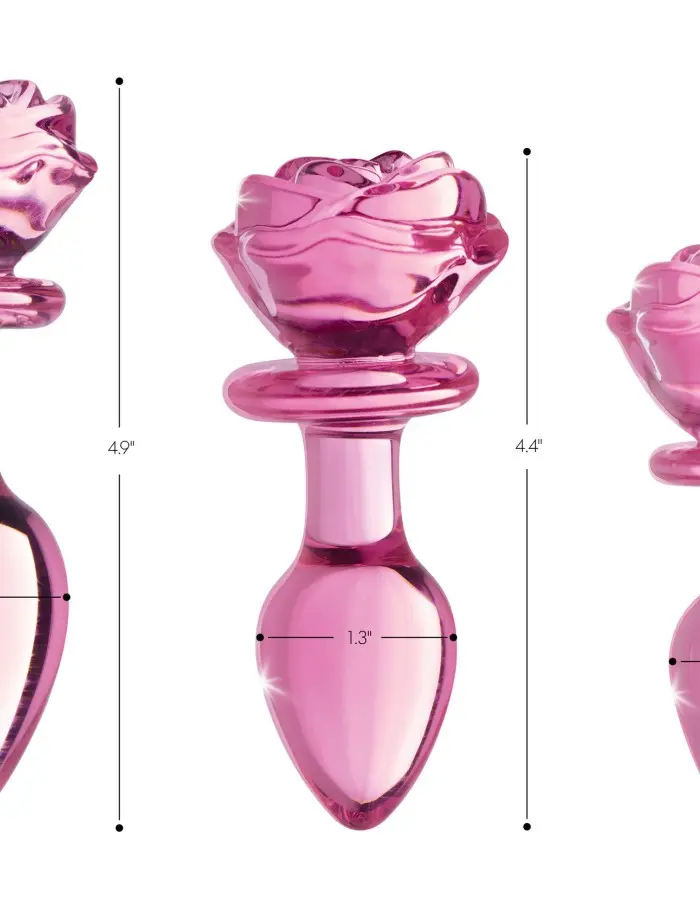 Pink Rose Glass Anal Plug - Large