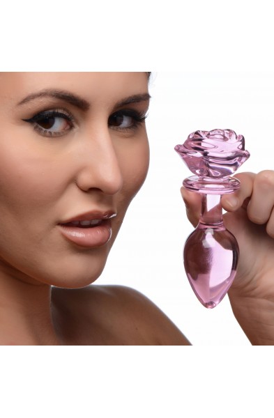 Pink Rose Glass Anal Plug - Large