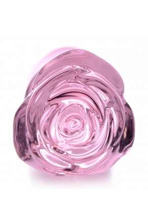 Pink Rose Glass Anal Plug - Large