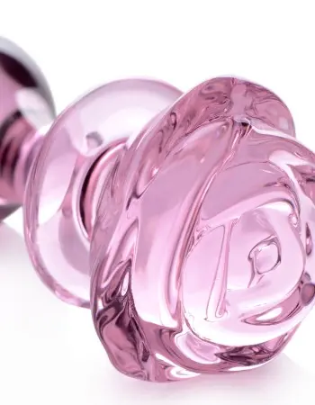 Pink Rose Glass Anal Plug - Large