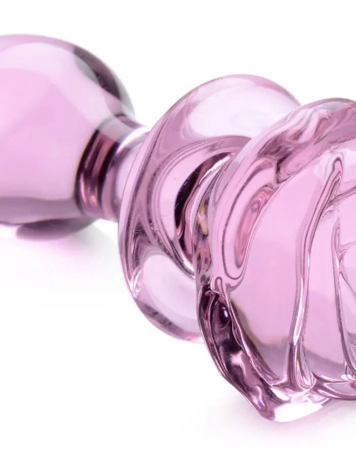 Pink Rose Glass Anal Plug - Medium