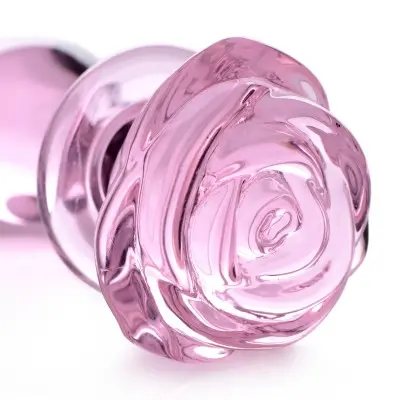 Pink Rose Glass Anal Plug - Medium