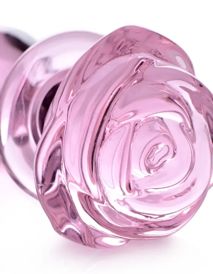 Pink Rose Glass Anal Plug - Medium