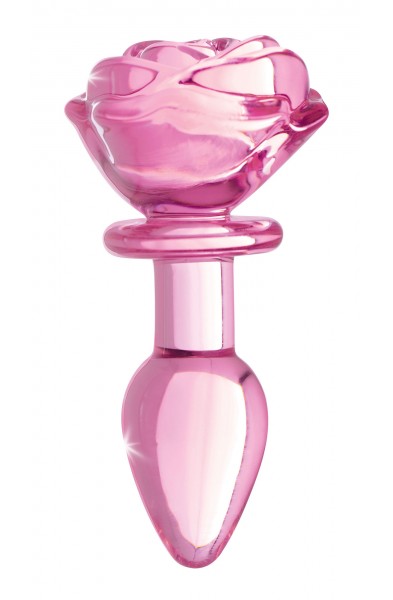 Pink Rose Glass Anal Plug - Small