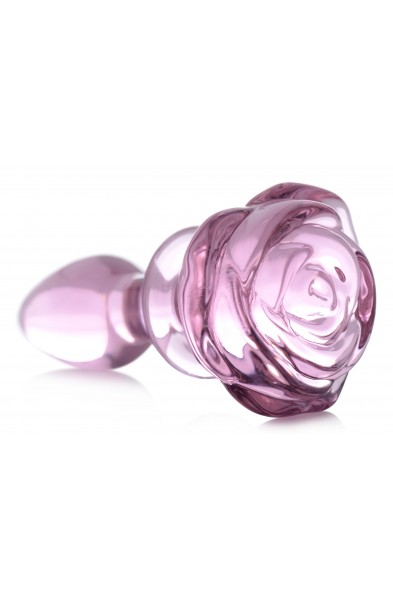 Pink Rose Glass Anal Plug - Small