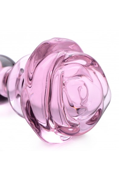 Pink Rose Glass Anal Plug - Small