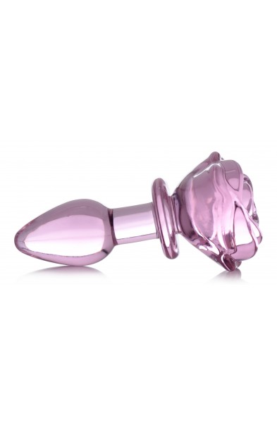 Pink Rose Glass Anal Plug - Small