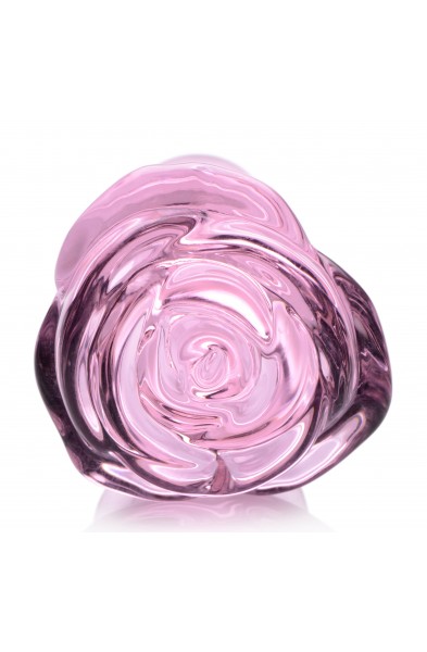 Pink Rose Glass Anal Plug - Small