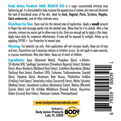 Body Action Anal Bleach Gel 1 Oz