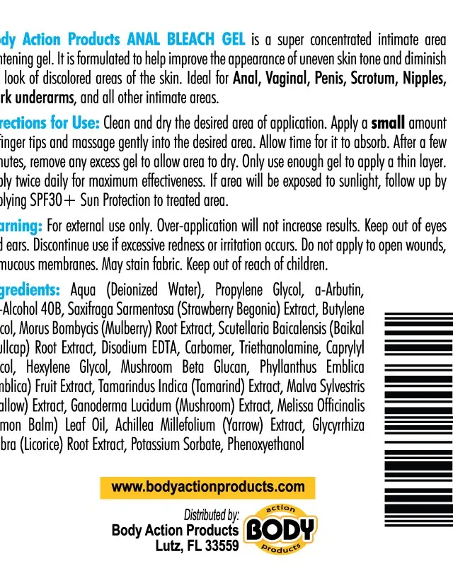 Body Action Anal Bleach Gel 1 Oz