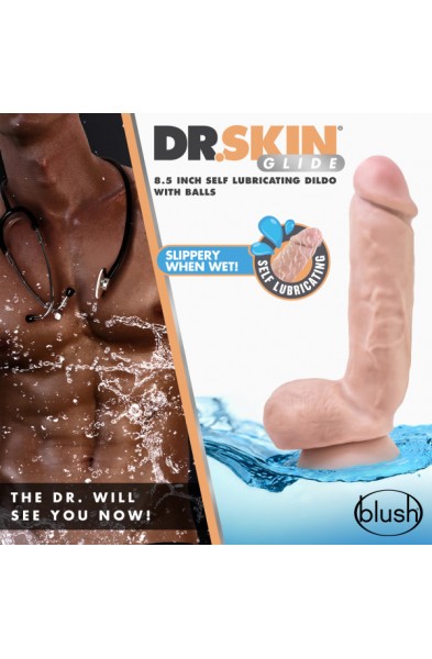 Dr. Skin Glide - 8.5 Inch Self Lubricating Dildo  With Balls - Vanilla