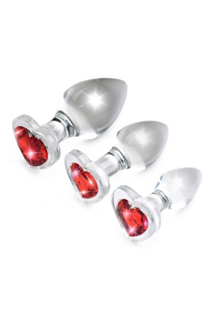 Red Heart Gem Glass Anal Plug Set