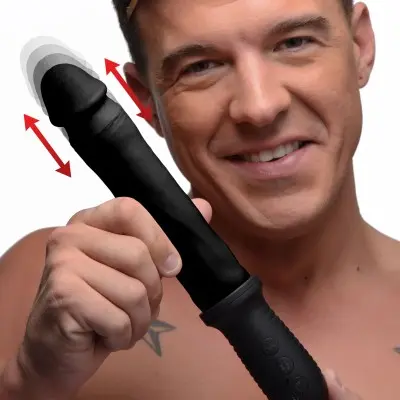 8x Auto Pounder Vibrating and Thrusting Dildo With Handle - Black