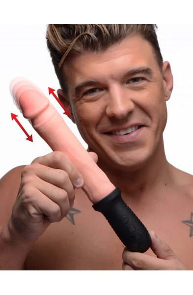 8x Auto Pounder Vibrating and Thrusting Dildo With Handle - Flesh