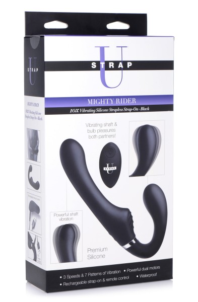 10x Mighty Rider Vibrating Strapless Strap-on  Black