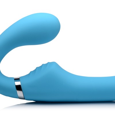 10x Mighty Rider Vibrating Strapless Strap-on - Blue